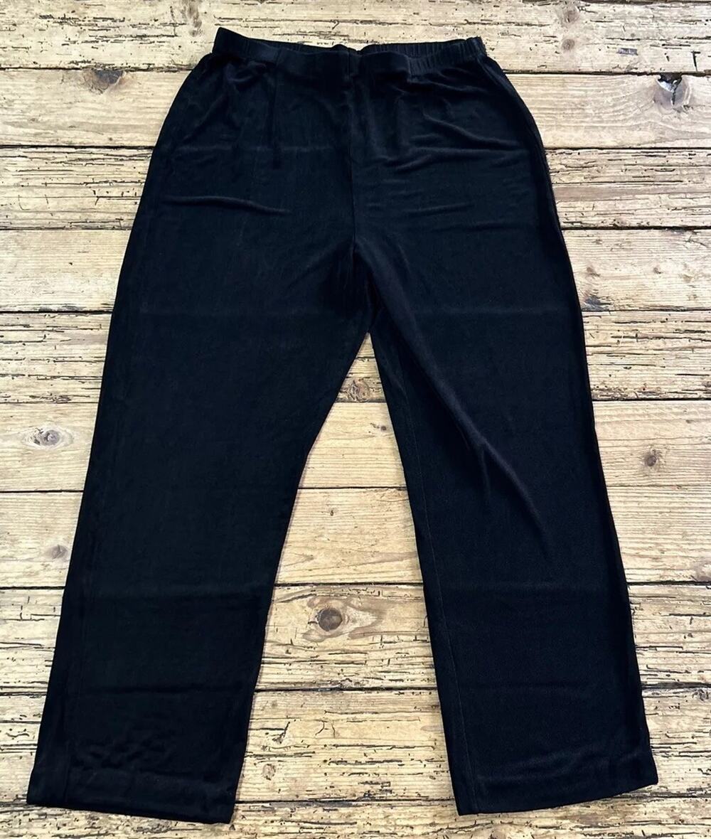Chicos Travelers Womens Size 1 Black Wide Leg Slinky Stretch Pull On Pants